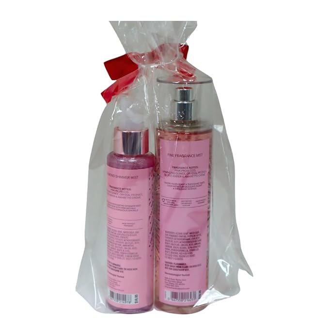 Bath & Body Works A Thousand Wishes Fine Fragrance Body Mist 8 oz & A Thousand Wishes Fine Fragrance Shimmer Body Mist 4.9 oz Gift Set packaging with a Red bow