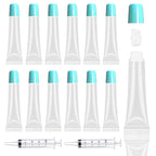 AMORIX 50PCS Lip Gloss Tubes 15ml Blue Lip Gloss Containers Empty Lip Balm Tubes Refillable Cosmetic Squeeze Lipgloss Tubes + 2 x 20ml Syringes Labels for DIY Lip Gloss Base Glitter