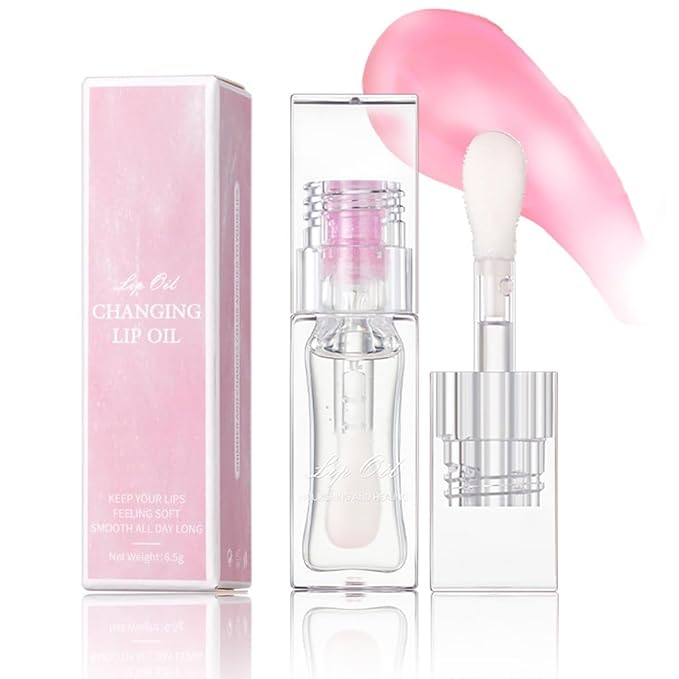 Magic Color Changing Lip Oil Ph, Glitter Lip Gloss, Upgraded Big Brush Head Moisturizing Lip Oil Long Lasting Nourishing Lip Glow Oil Non-Sticky Primer Lip Tint (# 06, 0.3 Oz)