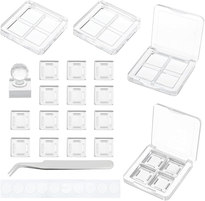 BENECREAT 4Pcs Empty DIY Eyeshadow Box Kit, Slim Custom Makeup Palette Wrapped Powder Blush Lipstick Container with 20pcs Palette Pans for Travel, DIY Cosmetic, Crafts projects