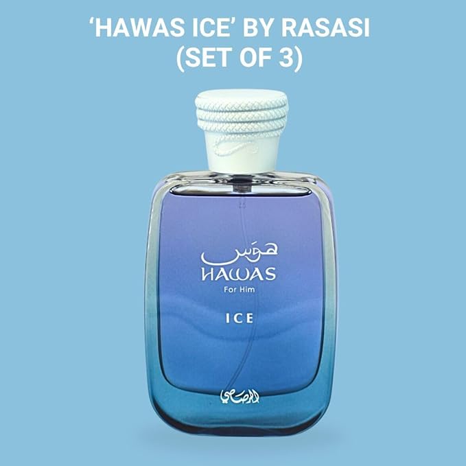 RASASI Hawas Ice EDP 100ML (3.4 OZ) | Long Lasting, Exquisite, Luxurious, Arabian Scents. (PACK OF 3)