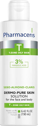 Face & Body Breakout Solution - 3% Mandelic Acid Helps Clarify Blemish & Acne Prone Skin, Face, Back & Chest Pimples Exfoliating & Clearing Treatment, SEBO-ALMOND-CLARIS, 6.42 fl oz
