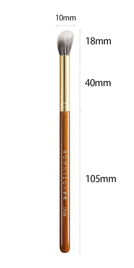 Desert Oak Series Stippling Brush - Dual-Length White & Gray LambsGoat Hair Bristles, Sloped Edge for Cream/Powder Perfection, Ebana Handle & Brass Ferrule (CM 168)