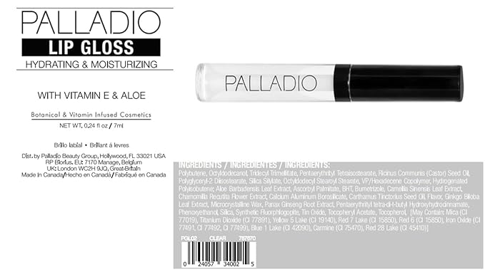 Palladio Lip Gloss, Non-Sticky Lip Gloss, Contains Vitamin E and Aloe, Offers Intense Color and Moisturization, Minimizes Lip Wrinkles, Softens Lips with Beautiful Shiny Finish, Clear