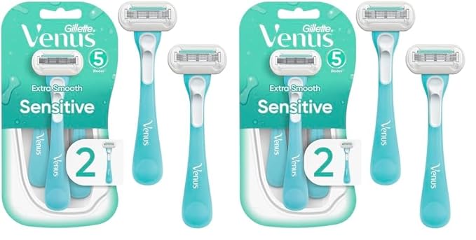 Gillette Venus Extra Smooth Sensitive Disposable Razors for Women with Sensitive Skin, 2 Count (Pack of 2)
