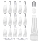 AMORIX 50PCS Matte Silver Lip Gloss Tubes 10ml Empty Lip Gloss Containers Lip Balm Tubes Refillable Cosmetic Squeeze Tubes for Lip Gloss Base Glitter with 2 x Syringes + 28pcs Tag Labels Stickers