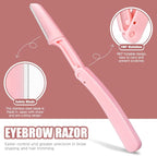 TsMADDTs 7PCS Tweezers Set for Women Facial Hair, Precision Tweezer for Eyebrows with Curved Scissor and Eyebrow Razor for Ingrown Hair, Pink&Yellow