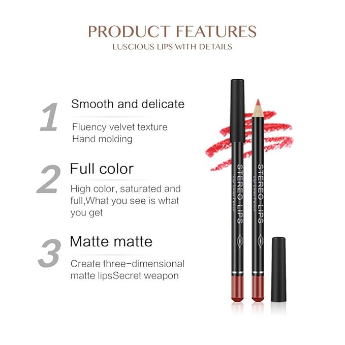 Natural Lip Liner Lipstick Pencils, 12 Colors, Waterproof, Long Lasting, Easy to Apply & Remove, 12 PCS Lip Liner set