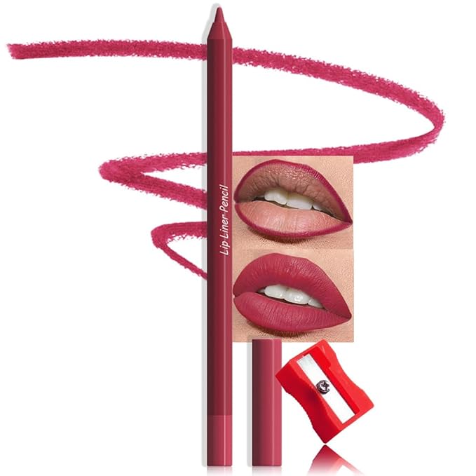 evpct 1Pcs Plum Wine Red Matte Long Lasting Lip Liner Pencil Makeup for Shaping & Sculpting Lips, No Transfer Long Wear Waterproof Pigmented Lip Liner lipliners Crayon Lipstick Pencil with Sharpener