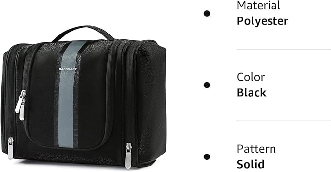 BAGSMART Extra Large Toiletry Bag Hanging Toiletry Bag for Travel, Water-resistant Cosmetic Makeup Travel Bag, Capacity Travel Bag Organizer for Full-size Toiletries, Black-Large