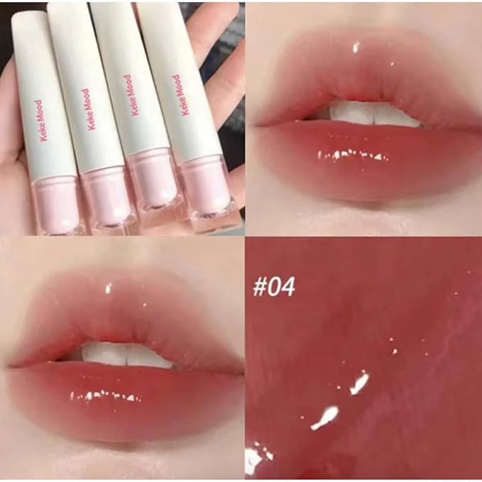 Hydrating Jelly Lip Gloss, Long-Lasting Waterproof Non-Stick Cup Lip Glaze Set, Moisturizing Tinted Lip Balm, Mirror-Like Liquid Lipsticks for Brightening and Plumping, K-Beauty (Color 4, One Size)