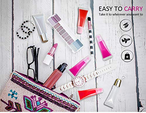 AMORIX 50PCS Lip Gloss Tubes 5ml Gold Cap Lip Gloss Containers Empty Lip Balm Tubes Refillable Squeeze Lipgloss Tubes + 2 x 20ml Syringes Tag Labels for DIY Lip Gloss Base Glitter