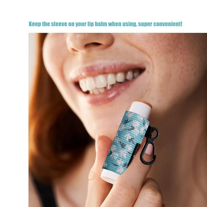 5pcs Lip Balm Holder Keychain Lipstick Sleeves Chapstick Elastic Sleeves for Men Women(Daisy/Tulip/Leo)