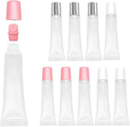 Quacc 9pcs Empty Lip Gloss Tubes, 15ml Soft Squeezable Lip Balm Container Refillable Lipstick Cosmetic Tubes for DIY Lip Gloss Balm Makeup Travel Toiletries (White Pink Silver)