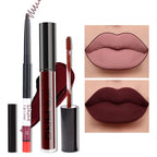 evpct 2Pcs Dark Deep Red Maroon Matte Lipstick and Lip Liner Makeup Set for Women Dark Blood Red Liquid Matte Brown Lipstick Lip Liner Stain long lasting waterproof Permanent Lipsticks 24 hours 17#
