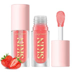 Big Brush Head Lip Glow Oil Plumping Tint, Tinted Lip Balm Transparent Lip Care, Moisturizing Non-sticky Fresh Shiny Texture Lip Oil - Strawberry (Pink)