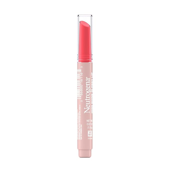 Neutrogena High Shine Glossy Lip with Maracuja Oil + Vitamins & Antioxidant Vitamin E, Nourishing Glossy Lip, Non-Retractable, Pigmented For Buildable Color, Poppy Pink, 0.07 oz