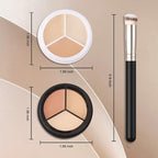 2pcs Tri-color Face Concealer Contour Palette With Brush for Light Medium Skin. Correct Cream Foundation Palet for Under Eye Dark Circles Eyelid Tattoo. Ivory Cream Makeup Plate corrector de ojeras