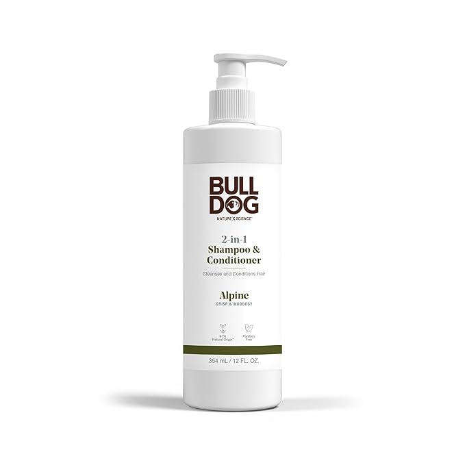 Bulldog Mens Skincare and Grooming 2-in-1 Shampoo and Conditioner, Alpine, 12 Fluid Ounces