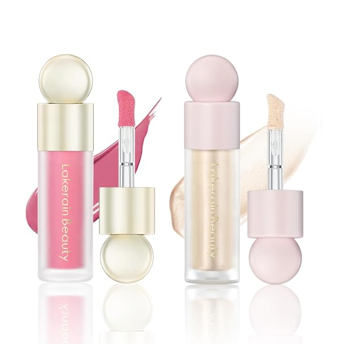 2PCS Liquid Highlighter&Blush, Contour Stick Makeup Highlighter for Face, Lightweight Glotion, Waterproof Luminous Lotion, Silky Smooth Glitter Highlighter Makeup Stick, Multi-Use Body Shimmer