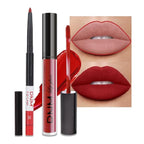 evpct 2Pcs Dark Oxblood Red Matte Lip Liner and Lipstick Combo Lip Gloss Stains Pencil Makeup Set Women Long Lasting 24 Hours Liquid Lipstick and Lip Liner Set labiales mate 24 horas originales