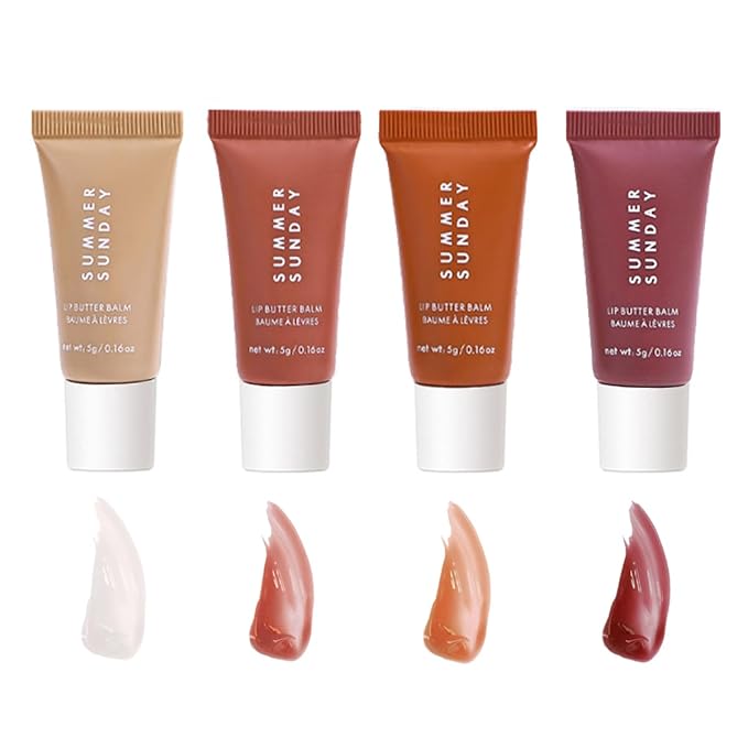Mini Lip Butter Lip Gloss set, Smooth, Hydrating, Non-Sticky Lip Gloss for Soft and Supple Lips, Perfect for Travel & Gifts (Set B, S)