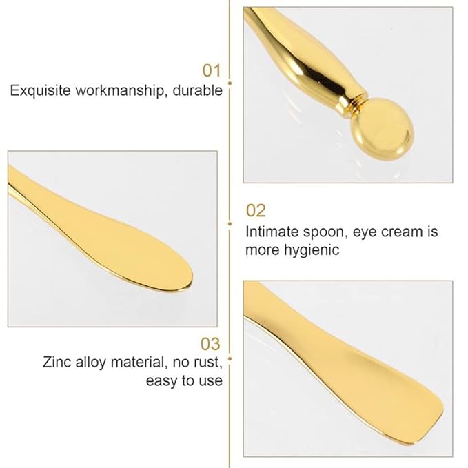 Metal Eye Face Cream Applicator Stick and Mini Cosmetics Spoon Spatula, Zinc Alloy Makeup Spoon Metal Eye Facial Massager for Facial Cosmetic Face Cream (Gold)