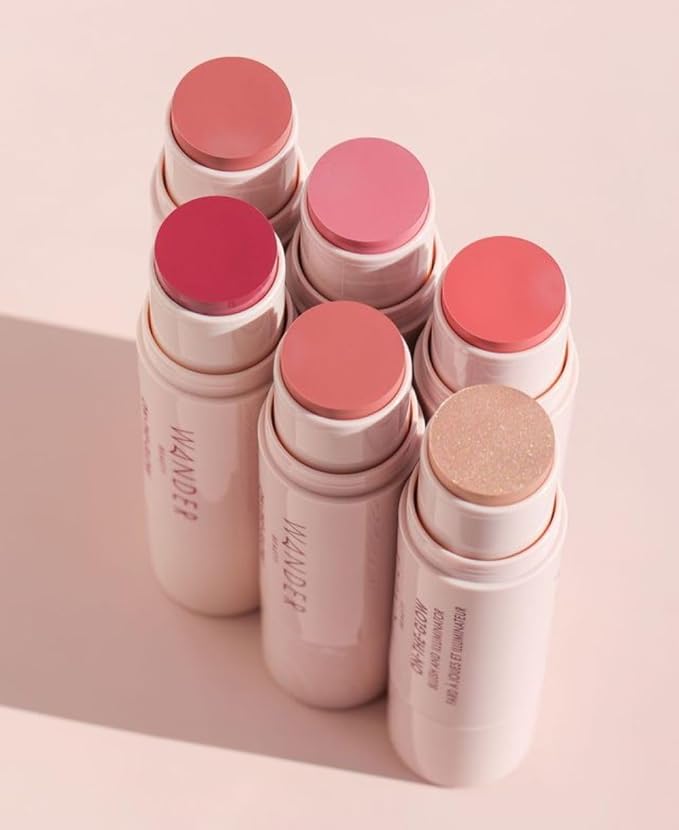 Wander Beauty On-the-Glow Blush and Illuminator - Strawberry Fields/Nude Glow - 7-in-1 Hydrating Cream Blush & Highlighting Stick - Stick Blush for Cheeks, Lip, & Body- Highlighter & Blush - 0.4 oz