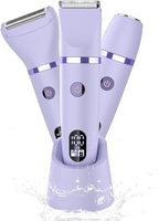 3-in-1 Electric Razor IPX7 Waterproof Bikini Trimmer Wet & Dry Use Painless Personal Trimmer Groomer for Ladies Face Body Legs Bikini Public Hairs Electric Lady Shaver with Replaceable Heads