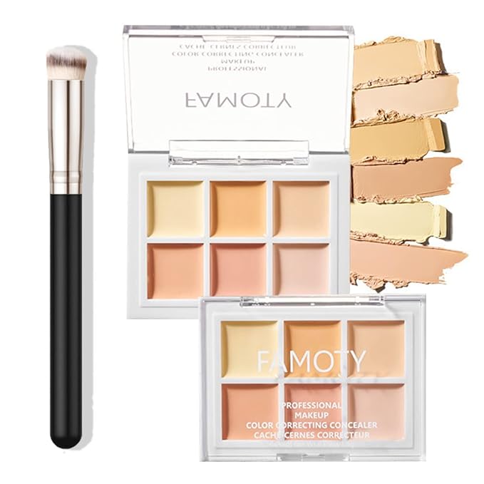 6 Color Correcting Concealer Palette With Concealer Brush, Correcting