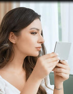 Makeup Mirror with Facial Oil Blotting Paper Sheets – 100 Counts, Silver Compact Folding Cosmetic Travel Mirror Pack (Rose)