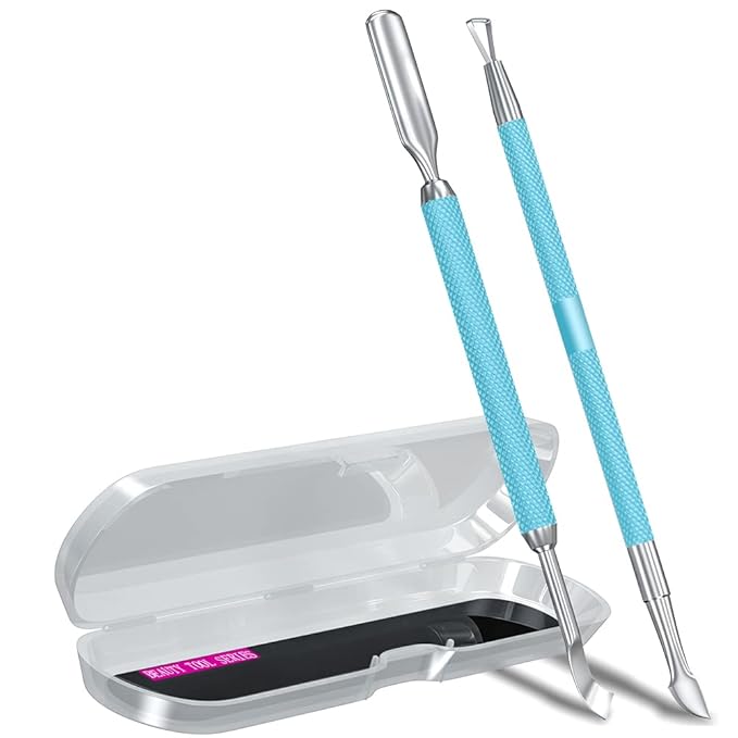 2PCS MetalTurquoise/Lake Blue Cuticle Pusher