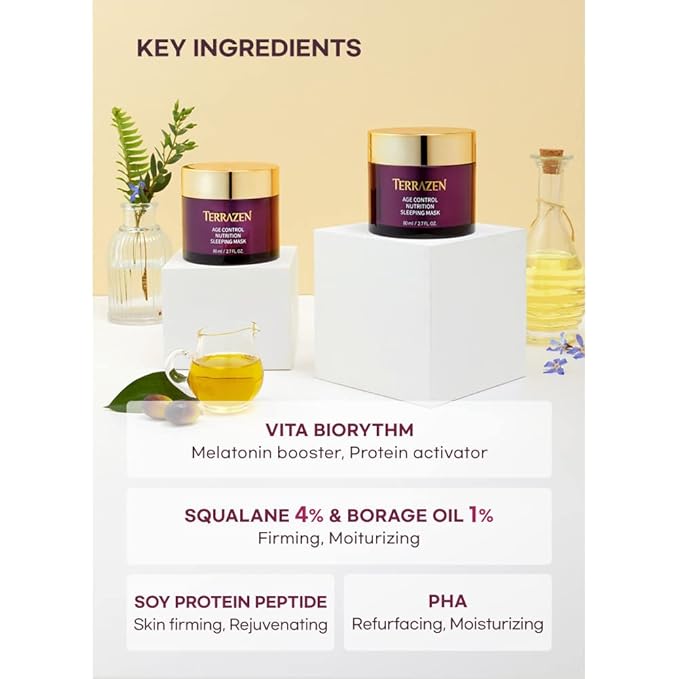 Age Control Nutrition Sleeping Mask, 2.70 fl.oz.(80g), Age Control Overnight Face Mask with PHA, PEPTIDE, Plant Squalane, Hydrating, Firming, Glowing Skin