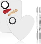 4 in 2 Set Makeup Mixing Palettes, 2 Pcs Stainless Steel Nail Art Palette with 2 Makeup Spatula for Foundation Makeup Tools Eyeshadow Nail Art (4 in 2 Silver Heart Rectangular)