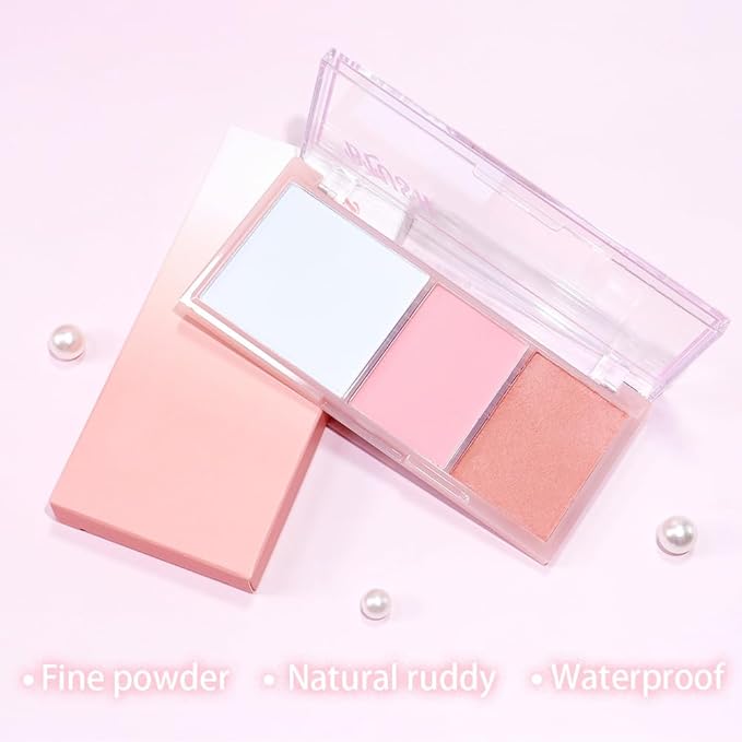 3 IN 1 Brown Nude Face Highlight Bronzer Powder Palette for Face Cheeks Contour Brightening, Buildable Matte Coverage Natural Makeup,Ultra Sculpt Nose Shadow Eyeshadow Primer-Nude