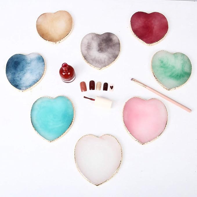 AKOAK 1 Pack Nail Heart Shape Resin Palette Agate Golden Edge Palette Crystal Edge Shooting Prop Palette Works Display Board Tools (Red)