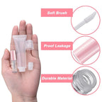 AMORIX 50PCS Mini Lip Gloss Tubes with Wand 1.2ml Empty Lip Gloss Containers Refillable Travel Lip Balm Tubes for Samples with 5ml Syringes DIY Lip Gloss Base + Labels (Pink)