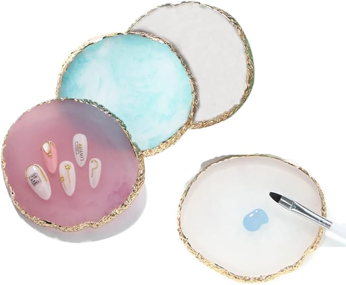 Resin Nail Art Palette, Nail Art Painting Mixed Color Palette Gold Edge Nail Gel Color Makeup Display Board (1#White)