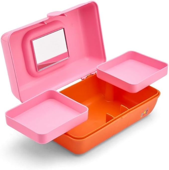 Caboodles Pretty in Petite Makeup Box, Hard Plastic Organizer Box, 2 Swivel Trays, Fashion Mirror, Secure Latch for Safe Travel