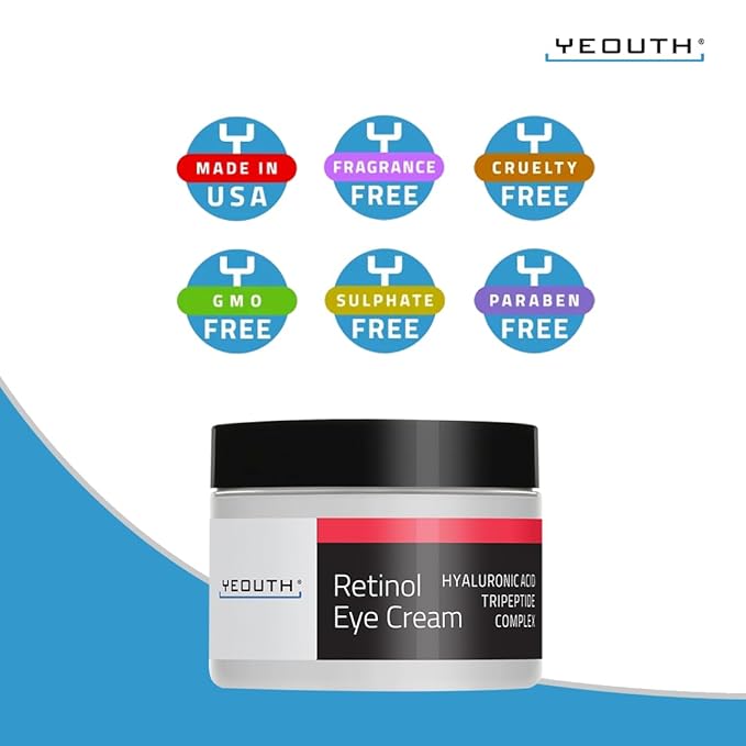 YEOUTH Retinol Eye Cream with Hyaluronic Acid, Hydrating Under Eye Cream for a Refreshed Appearance, Retinol Cream for Face, Eye Care 1oz