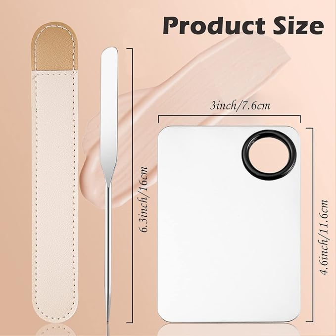 Picasso Makeup Spatula and Palette Set, Korean Makeup Spatula with Leather Cover, Stainless Steel Makeup Palette with Scraper Tool, Metal Foundation Palette for Cosmetic Pigment Blending（SS）