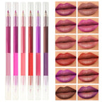 6Pcs Dual-Ended Dual-Colored Lip Liner Pencil Set - 12 Colors Matte Lipstick Pencil, No Transfer Smudgeproof & Waterproof, Sharpenable Lip Crayon for Women,Velvet Long-Lasting Lip Color Set A