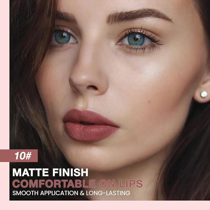 Silky Smooth Retractable Matte Lip Liner Pencil, Coffee Lip Liner Long-Lasting Creamy Formula for Shaping & Sculpting Lips, Matte Velvet Pigmented Lip Liner Crayon Lipstick 10#