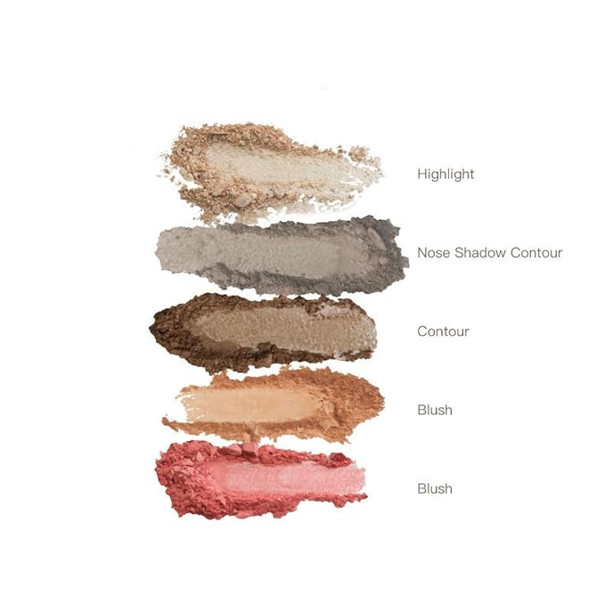 READY TO SHINE Snow Bright Contour Highlight Blush Makeup Palette - Smooth and Pigmented - Easy to Blend - Vegan and Cruelty Free - 5 Part Pressed Powder Makeup Kit - With Mirror For All Skin Types