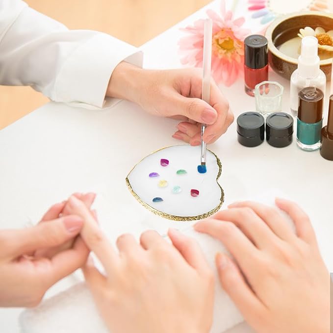2pcs Resin Nail Art Palette Nail Painting Mixed Color Palette Gold Edge Round Makeup Holder Heart Shape Nail Polish Plate Cosmetic Mixing Tools Nail Gel Display Board