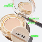 AMUSE Dew Jelly Vegan Cushion Foundation 01 SOONSOO | dewy, glow, long-lasting, double coverage, clean beauty, lightweight, natural look, foundation for sensitive skin, hydrating cushion