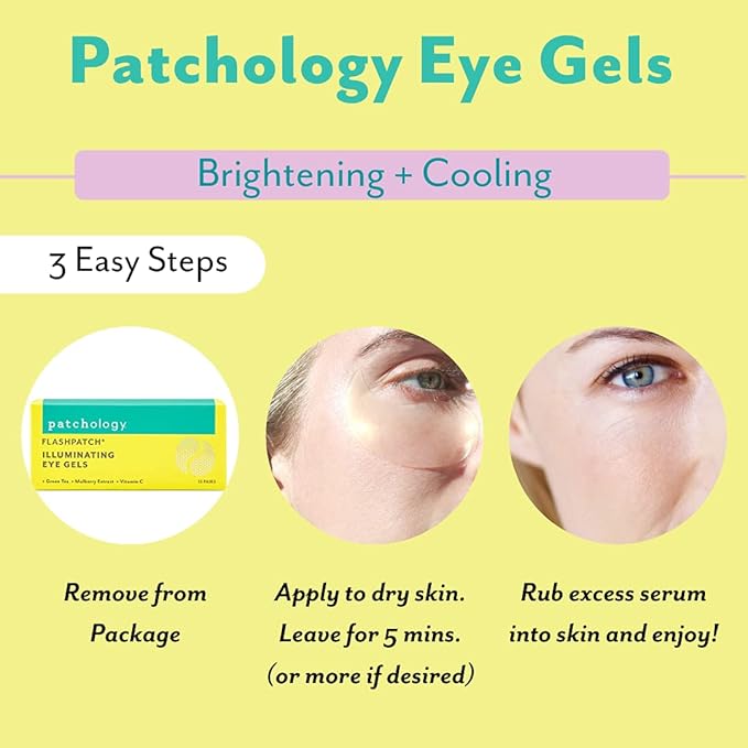Patchology Eye Masks, Illuminating Under Eye Patches for Dark Circles (15 Pair) Brightening Eye Mask, Vitamin C Serum Eye Bags Treatment for Men and Women, Cooling Gel Pads