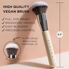 HALEYS Kabuki Makeup Brush + GWP Skin Tint Mini, VEGAN+CRUELTY-FREE, Sustainable Wood, Vegan Bristles for Airbrushed Finish, For Creams, Liquids, Powder, Streak-free, Perfect Blending, Buffs, Blurs
