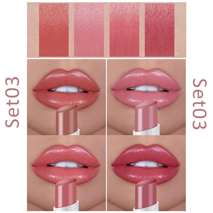 evpct 4Pcs Smoke Pipe Lip Color Changing Lipstick Little Smoke Cigarette Matte Lip Balm Set Kit for Women Beauty Lipstick and Lipliner Glossy Rose Pink Nude Lip Gloss Long Lasting 24