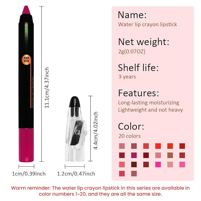 Rose Red Crayon Matte Lipstick Lip Liner Pencil, Moisture Smooth Lipstick Pencil, With pencil sharpener Sharpenable Lip Pencil, Ultimate Lip Crayon for Women Smudgeproof Waterproof 08#